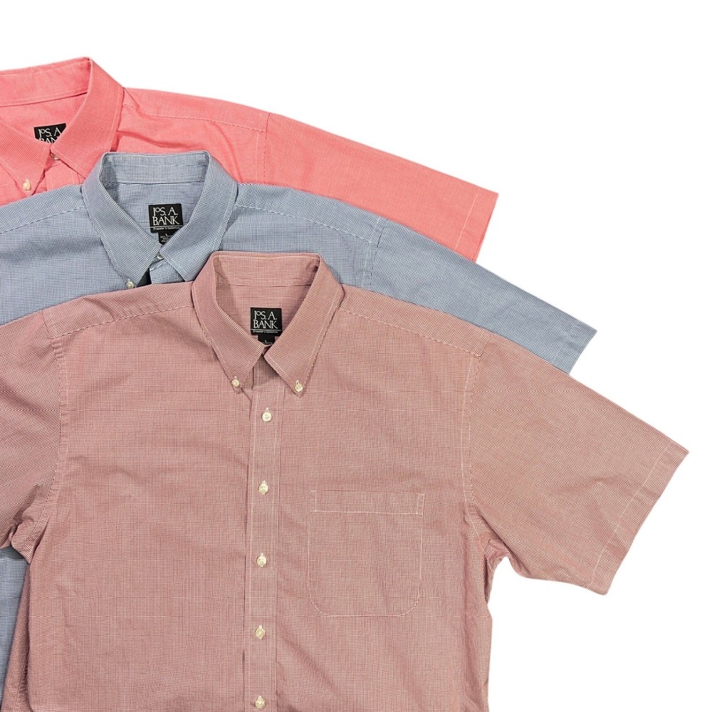 BUNDLE 3 Jos A Bank Men's Large Traveler's Collection Short Sleeve Cotton Shirts